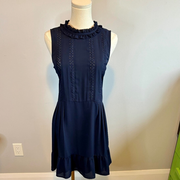 Sunday Best Dresses & Skirts - Sunday's Best Aritzia Sleeveless Drop waist Crochet Detail Navy Blue Dress SZ S